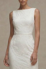 Bateau Neck Sleeveless Boycon Midi White Dress