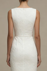 Bateau Neck Sleeveless Boycon Midi White Dress