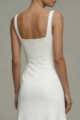 Satin A Line Midi White Dress