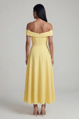 Off the Shoulder Corset A Line Satin Yellow Maxi Dress