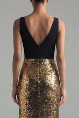 Sparkly Colorblock Mermaid Black and Gold Formal Dress