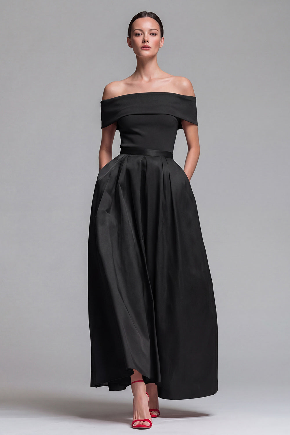 Off the Shoulder A Line Fuchsia and Red Formal Dress
