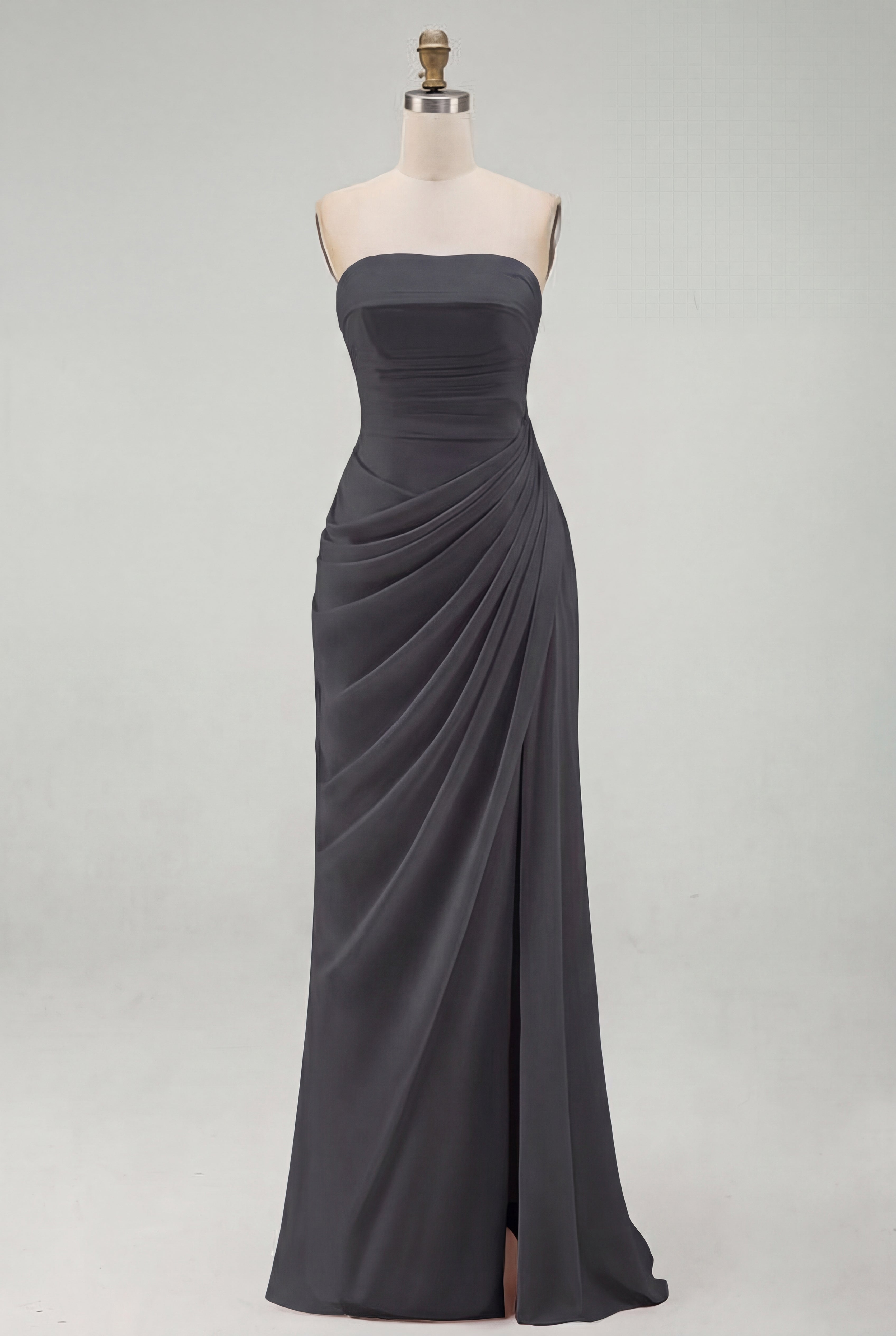 Light Pink Strapless Ruched Sheath Prom Dress with Slit