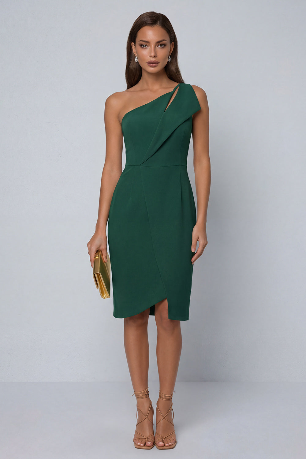 Black One Shoulder Cut Out Work Dress with Slit