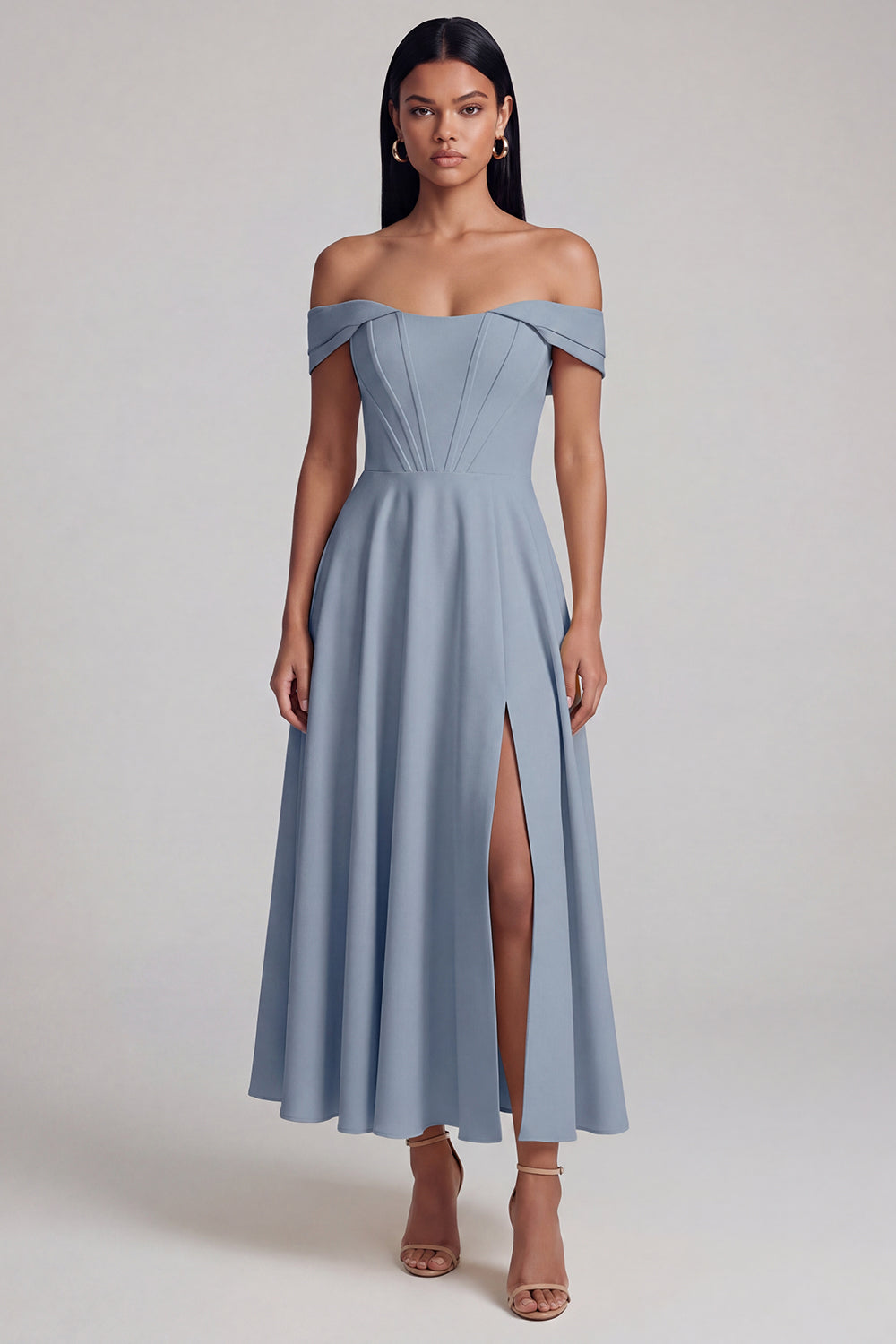 Off the Shoulder Corset A Line Satin Yellow Maxi Dress