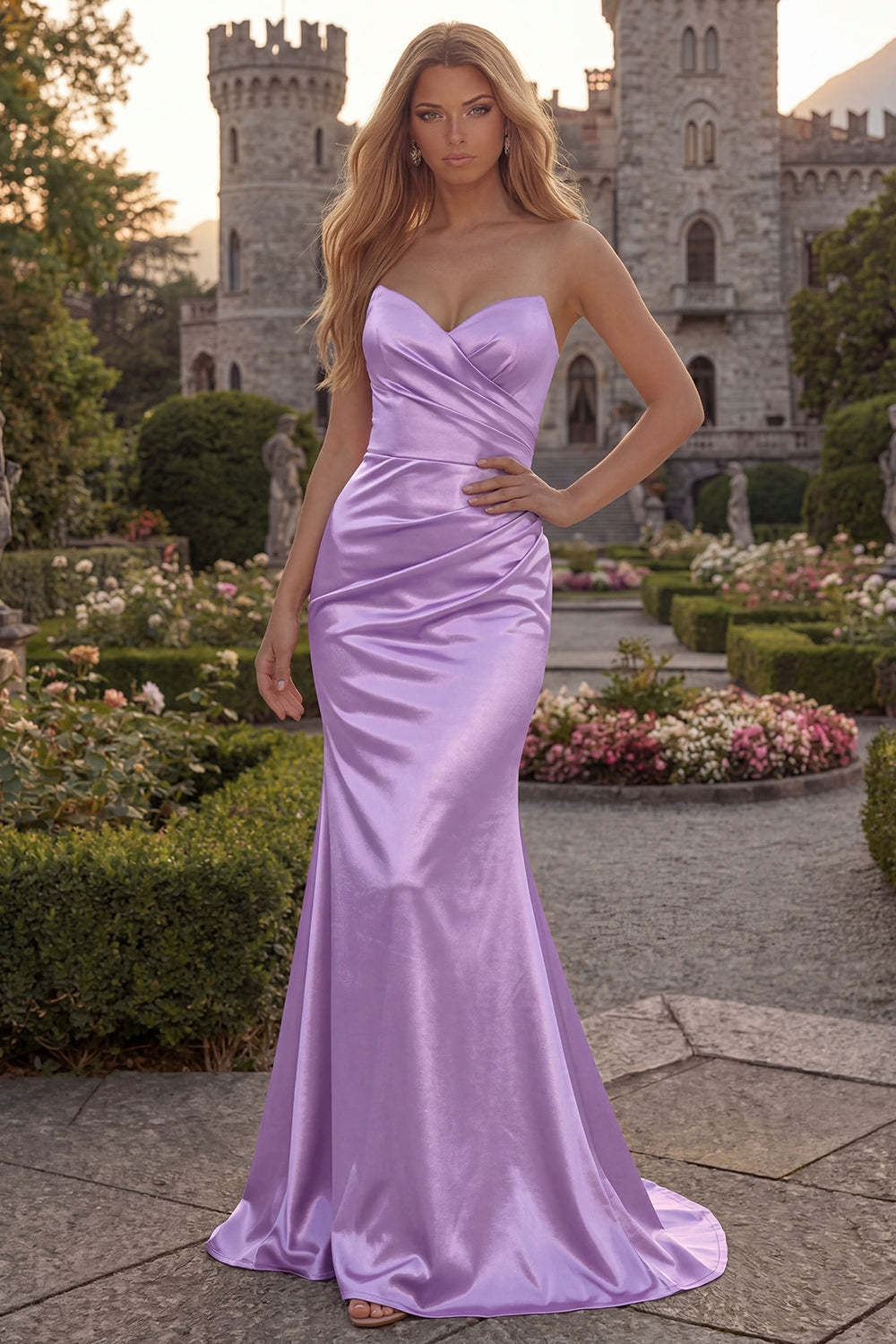 Green Mermaid Strapless Ruched Prom Dress