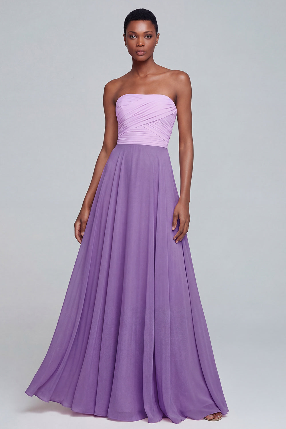 Strapless A Line Pink Ruched Maxi Formal Dress