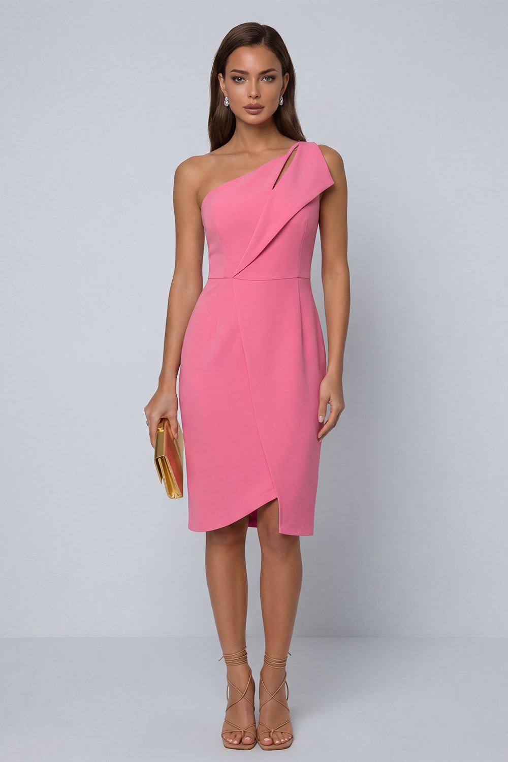 Black One Shoulder Cut Out Work Dress with Slit