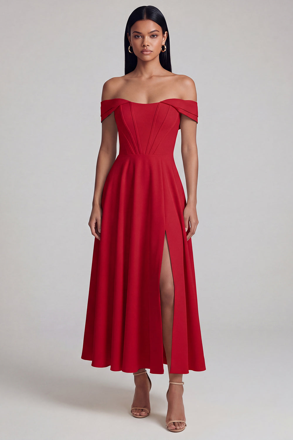 Off the Shoulder Corset A Line Satin Yellow Maxi Dress
