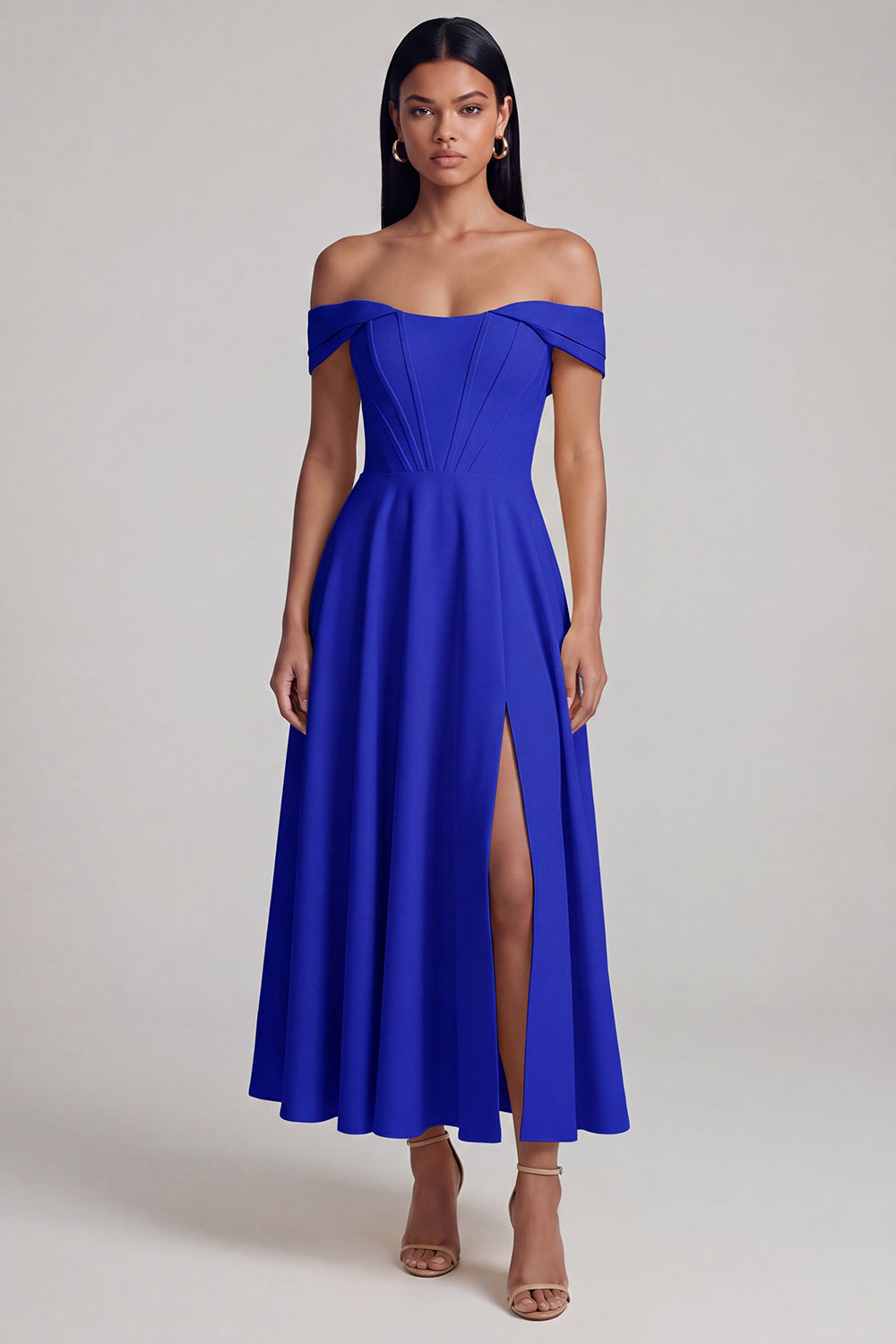Off the Shoulder Corset A Line Satin Yellow Maxi Dress
