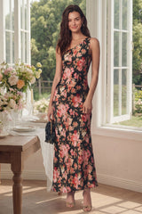 One Shoulder Pink Floral Maxi Wedding Guest Dress